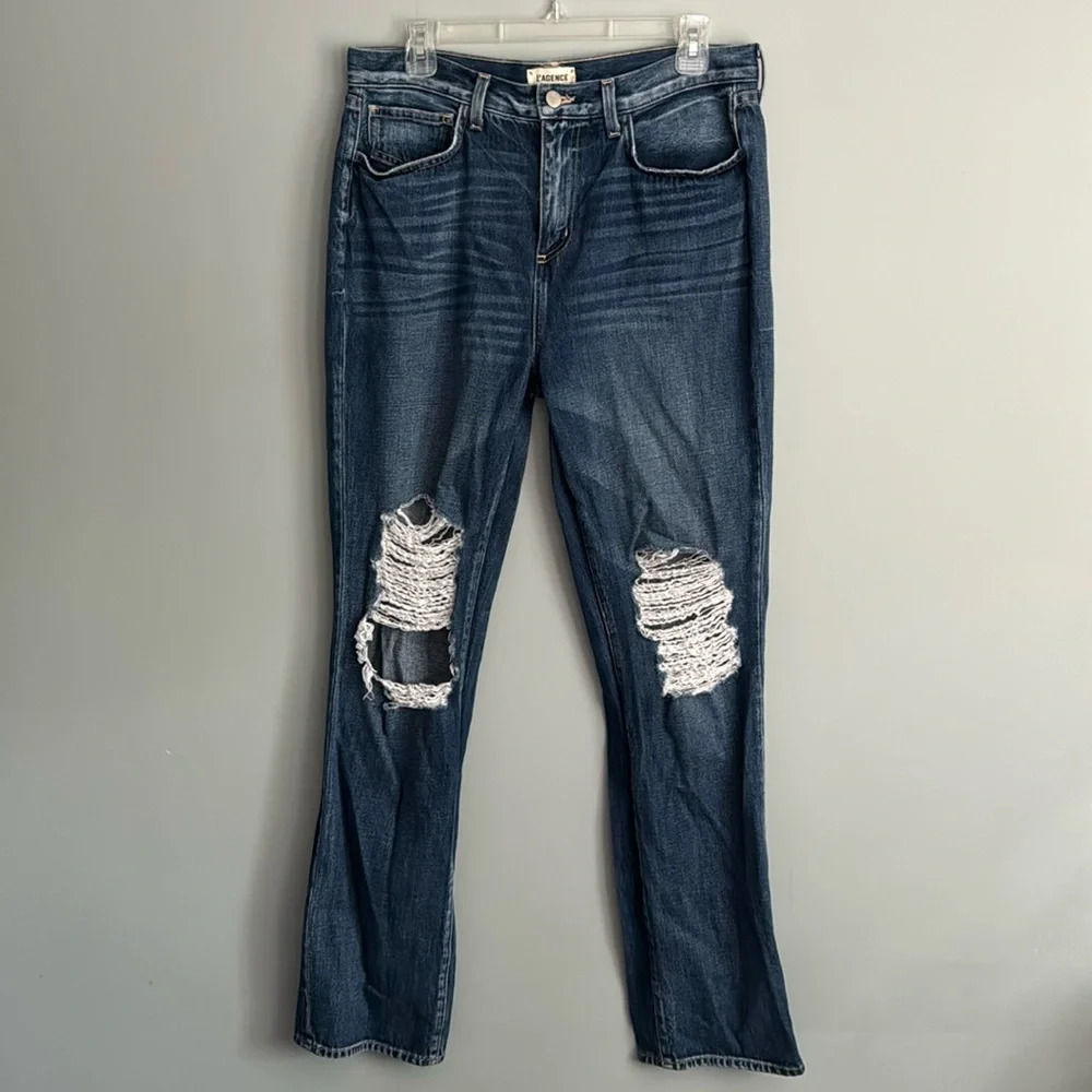 L’AGENCE Rockie High Rise Cigarette Jeans Distressed Women's Size 30 - Picture 2 of 8